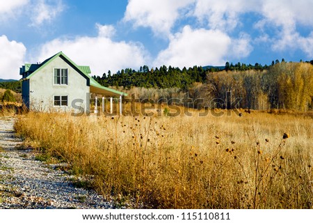 Country house in an autumn landscape in the American Southwest
