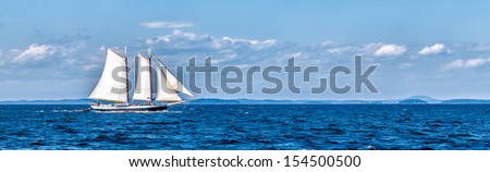 Vintage ship sailing panorama banner