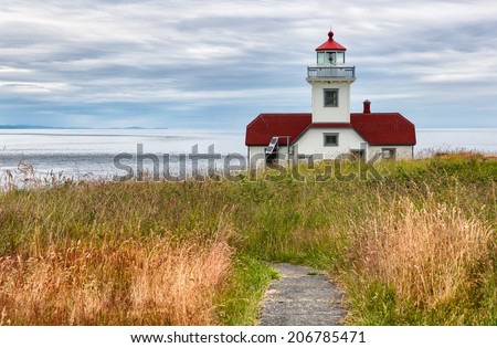 Historic lighthouse on Patos Island in the San Juan Islands, Washington State, USA, built in 1893. Copy space