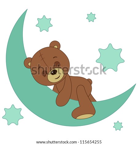 sleeping teddy bear on moon