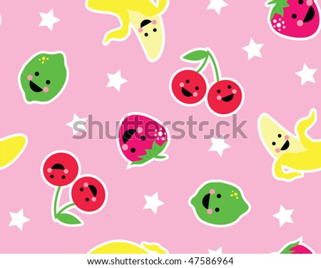 stock vector : kawaii japanese style fruit seamless pattern