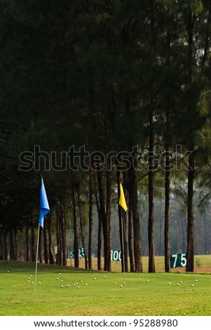 Flags in golf driving range