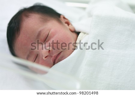 Closeup shot of Asian new born baby