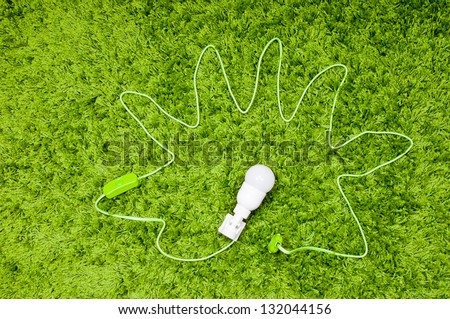 Plug in earth.  Energy saving lamp in the socket, with green wire, on the green carpet.
