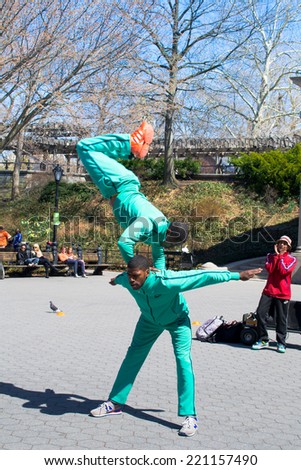 NEW YORK, USA - MARCH 26: Unknown street actors in the central park on March 26, 2014 in New York, USA