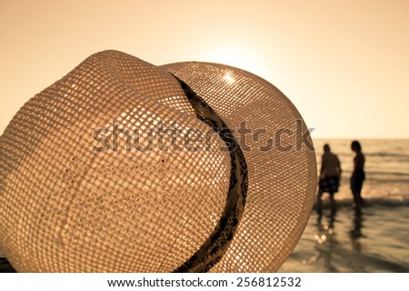 Women\'s hat, beach on the coast of the Atlantic Ocean. Spain.