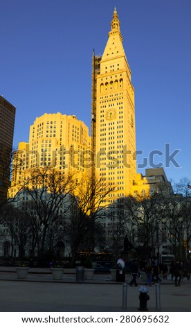 Madison Park, New York City. The Clock Tower in Madison Square Garden, Manhattan, New York