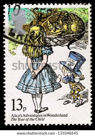 UNITED KINGDOM - CIRCA 1979: A used postage stamp printed in Britain showing Alice in Wonderland by Lewis carroll, circa 1979