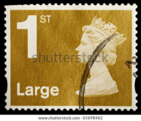 UNITED KINGDOM - CIRCA 2006: An English Used First Class Large Letter Postage Stamp showing Portrait of Queen Elizabeth 2nd, circa 2006