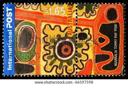 AUSTRALIA - CIRCA 2002: An Australian Used Postage Stamp Aboriginal Painting, circa 2002