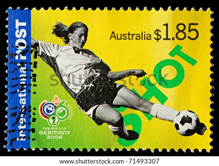 AUSTRALIA - CIRCA 2006: An Australian Used Postage Stamp showing Football World Cup in Germany 2006, circa 2006