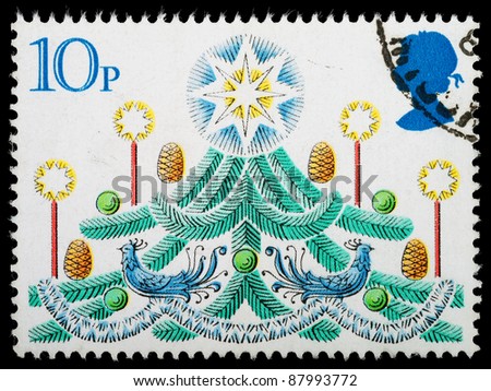 UNITED KINGDOM - CIRCA 1980 : A British Used Postage Stamp showing Decorated Christmas Tree, circa 1980
