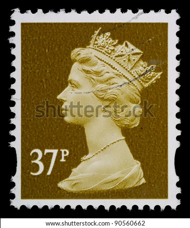 UNITED KINGDOM - CIRCA 1993 to 2007: An English Used Postage Stamp showing Portrait of Queen Elizabeth 2nd, circa 1993 to 2007