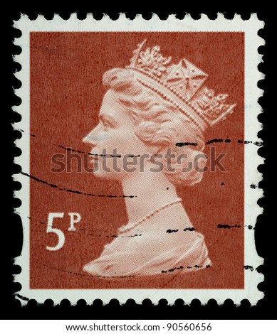 UNITED KINGDOM - CIRCA 1993 to 2007: An English Used Postage Stamp showing Portrait of Queen Elizabeth 2nd, circa 1993 to 2007