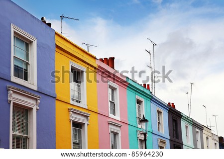 Notting Hill houses in the famous Portobello Road market, west London.