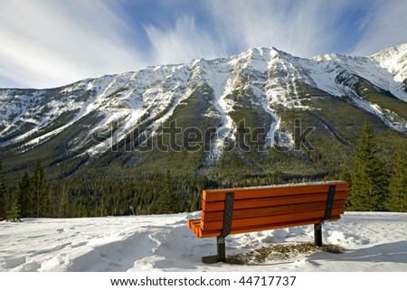 bench looking over mountain scenery