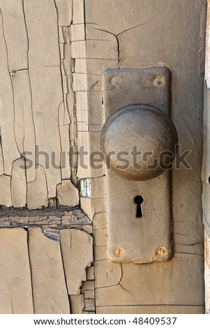 old worn door lock and knob closeup details