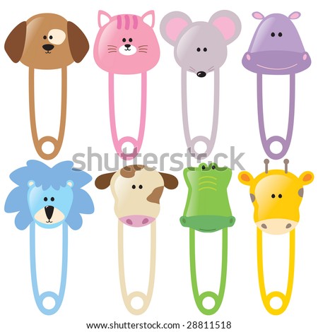 Animal Baby Safety Pins Set 2 Isolated Animal Baby Safety Pins Set 2 Isolated