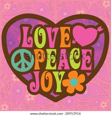 stock vector : 70s Love Peace Joy Illustration