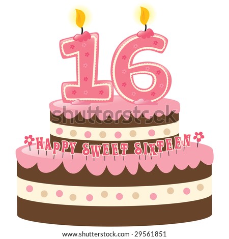 Sweet Birthday Cakes on Sweet Sixteen Birthday Cake With Numeral Candles Isolated Stock Vector