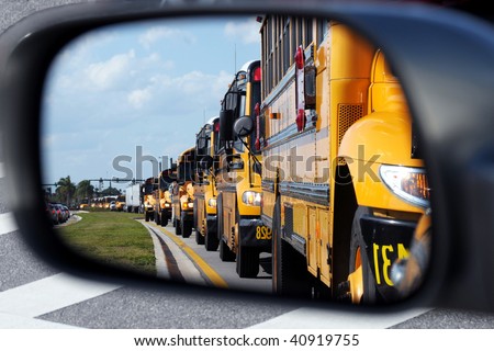 school buses lining up to pick up kids