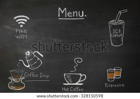 Coffee menu on the chalkboard write by hand for coffee shop or cafe.