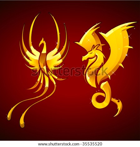 stock vector dragon phoenix emblem
