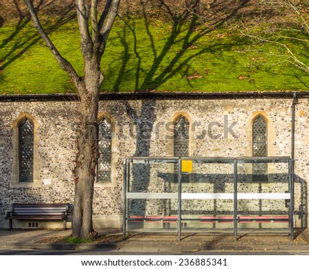 empty shadows falling on traditional English church