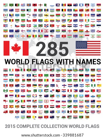 Vector set of 285 world Flags of sovereign states with names. 2015 Complete Collection world Flags.