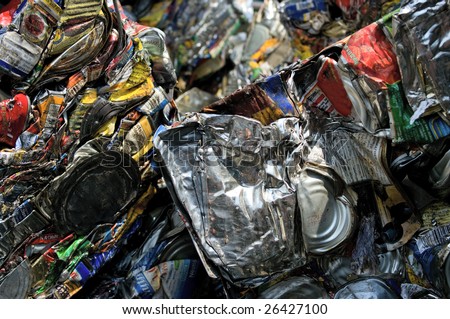 A bale of tin cans for recycling