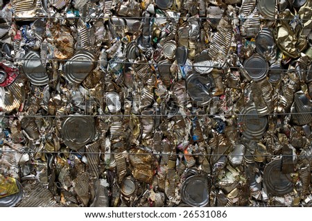 A bale of recycling tin cans