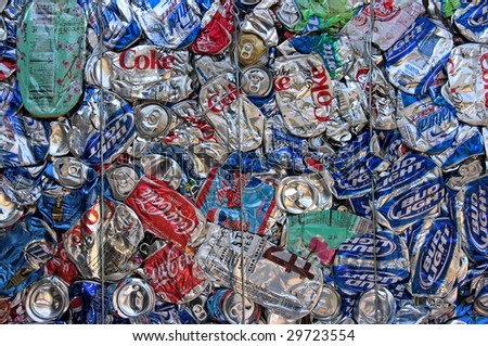ROCKVILLE, MD - CIRCA 2008: Baled aluminum cans at an undisclosed recycling facility circa 2008 in Rockville. The cans will be shipped to an aluminum foundry.