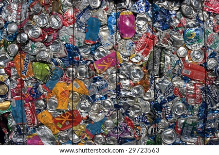 RICHMOND, VA - CIRCA 2009: Baled aluminum cans at an undisclosed recycling facility circa 2009 in Richmond. The cans will be shipped to an aluminum foundry.