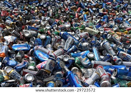PHILADELPHIA - CIRCA 2008: Aluminum cans lie in a heap at an undisclosed recycling facility circa 2008 in Philadelphia. The cans will be compressed and baled.
