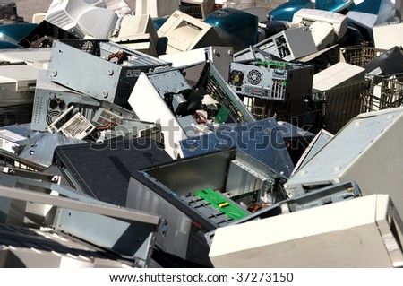 A pile of dismantled computer parts for electronic recycling