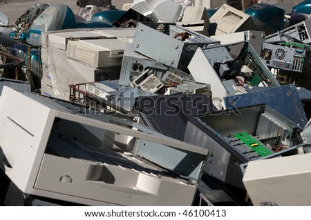 A pile of dismantled computer parts for electronic recycling