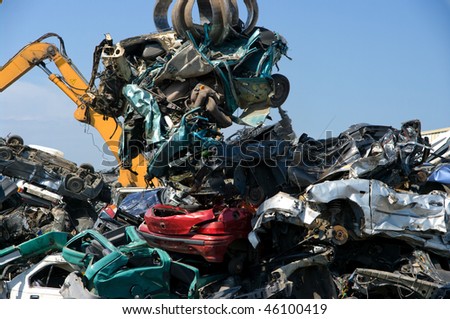 Crushed cars in a junkyard