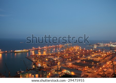 Industrial port of Barcelona at night