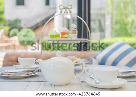 High tea set with dessert,Afternoon tea with cake stand set.