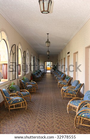 vintage corridor in tropical hotel in brazil