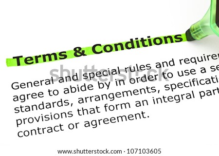 Dictionary definition of Terms and Conditions, highlighted with green marker.