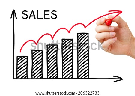 Hand drawing Sales Growth Graph with marker on transparent wipe board.