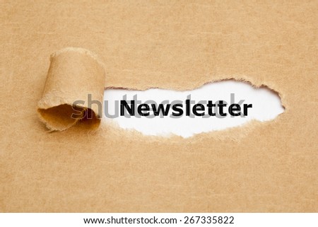 The word Newsletter appearing behind torn brown paper.