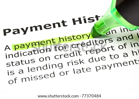 Payment history highlighted in green with felt tip pen.