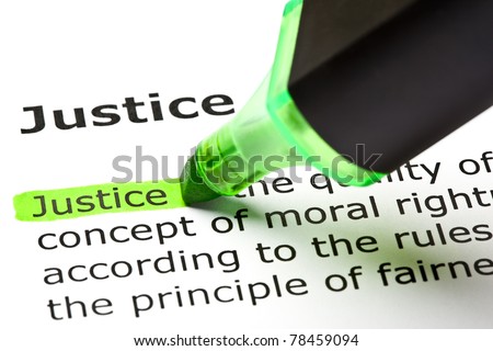 The word Justice highlighted in green with felt tip pen.