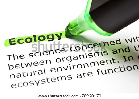 The word \'Ecology\' highlighted in green with felt tip pen