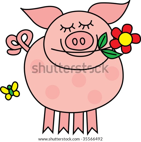 Pig With Flowers