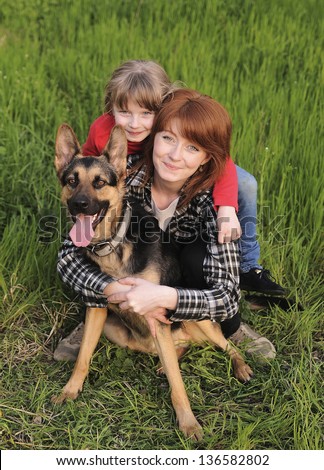 Family with a dog in the park