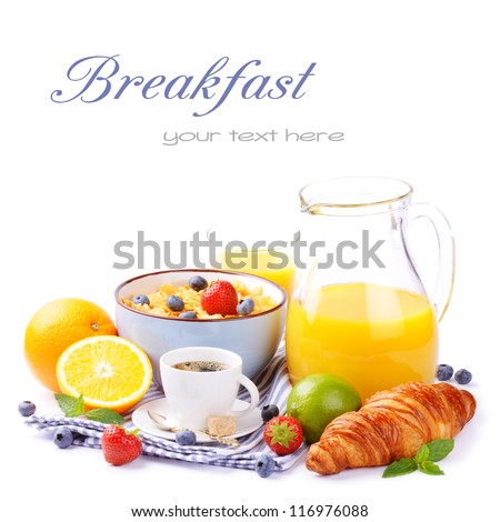 Fresh healthy breakfast with copyspace isolated over white