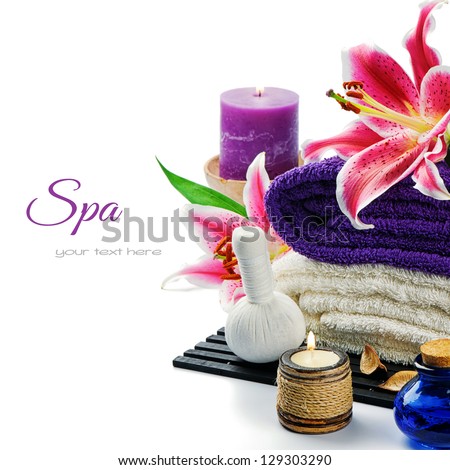 Spa setting in purple tone isolated over white
